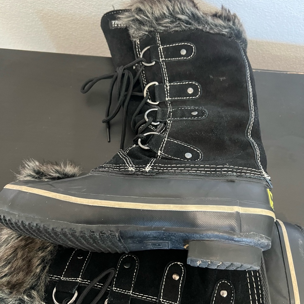 3M Thinsulate Black Winter Boots with Faux Fur